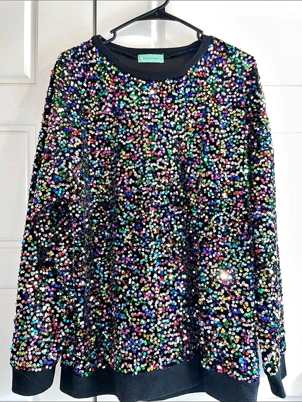 Sunshine & Rodeos Sequin Sweatshirt in Black & Multicolor Large Like New